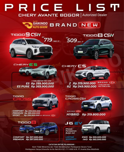 Pricelist Harga Chery jatinegara 2025